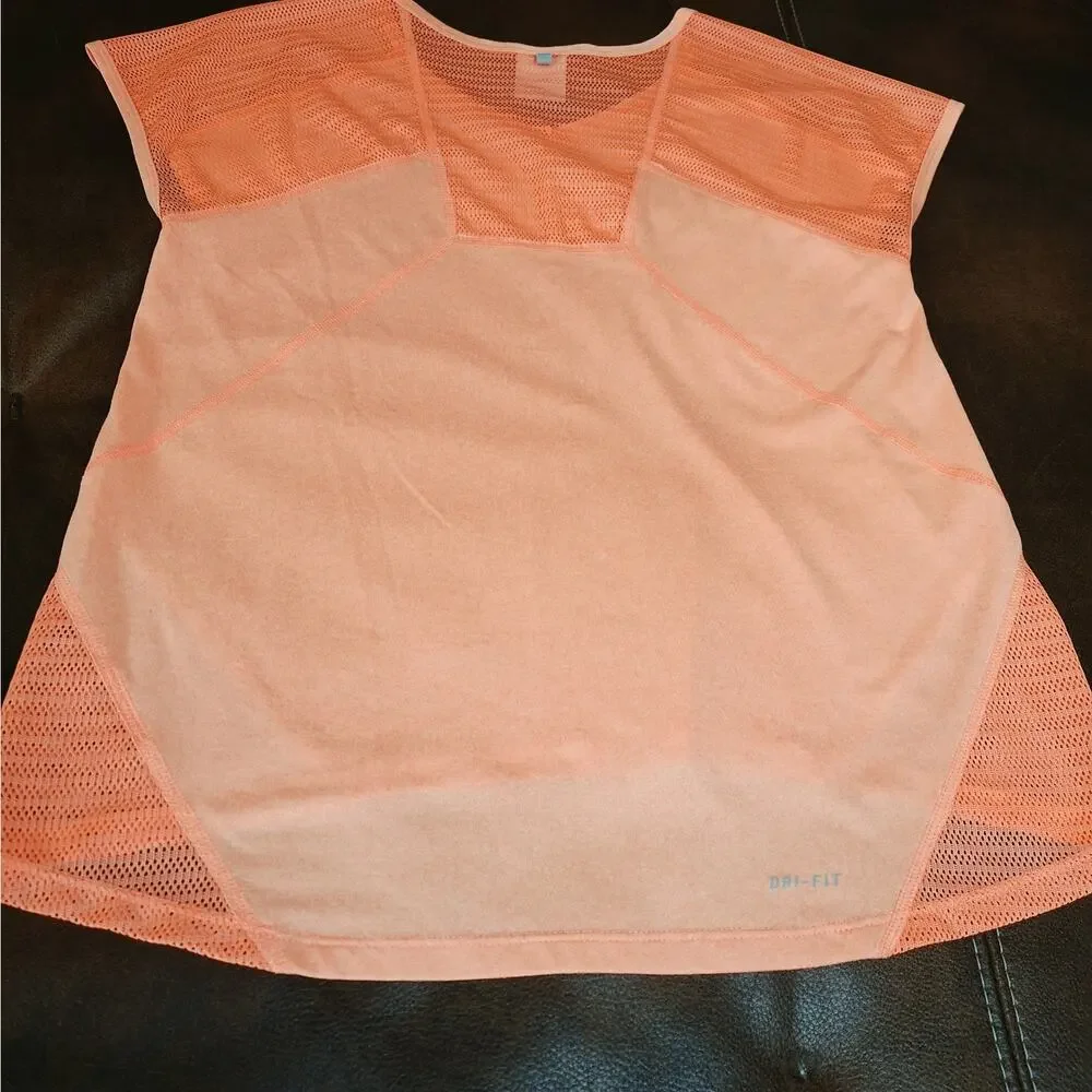 Nike Dri-FIT Womens Small Orange Mesh Panel Running Activewear Shirt Top EUC - S